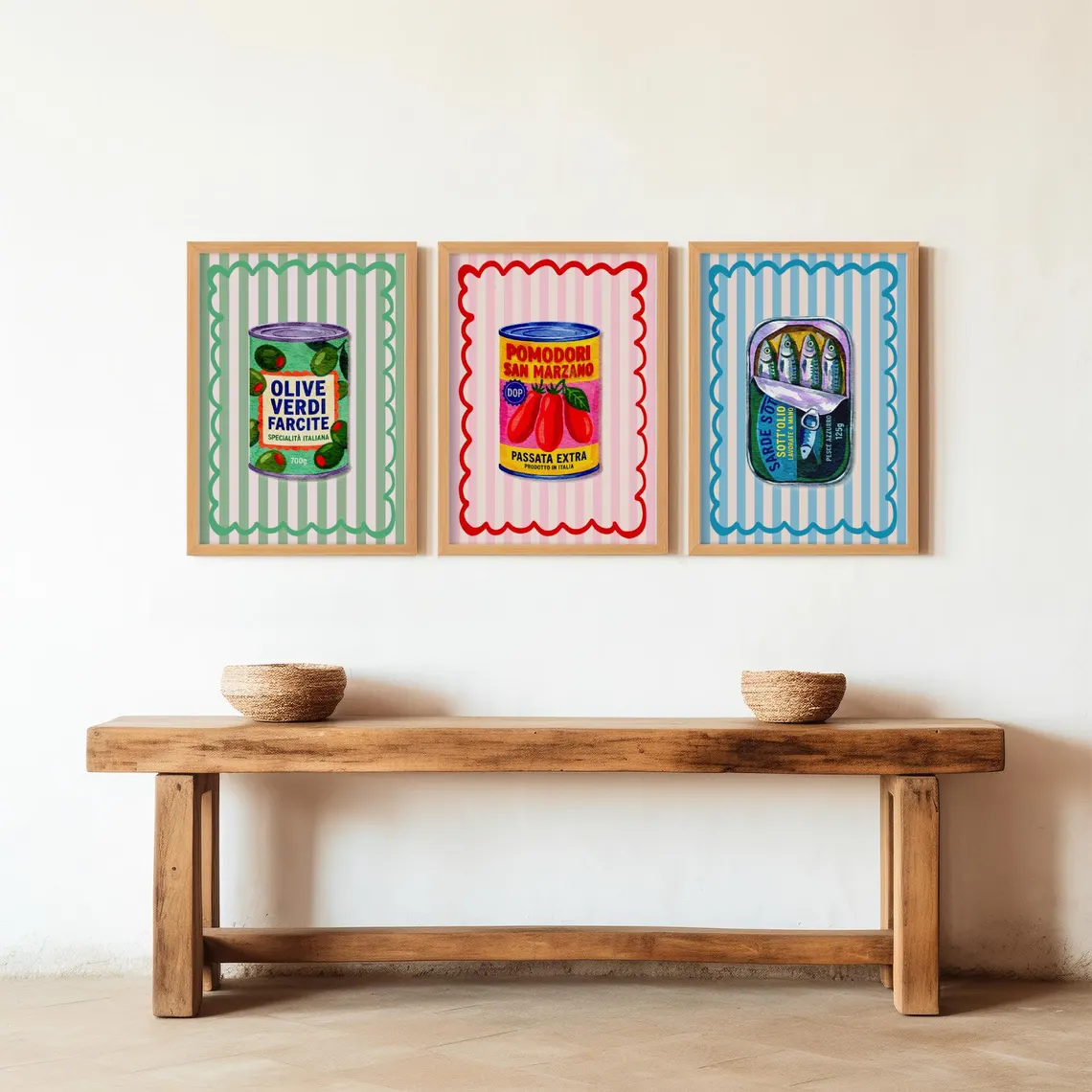 Abstract Canvas Set - Retro Kitchen Italian Print Set, Sardines,