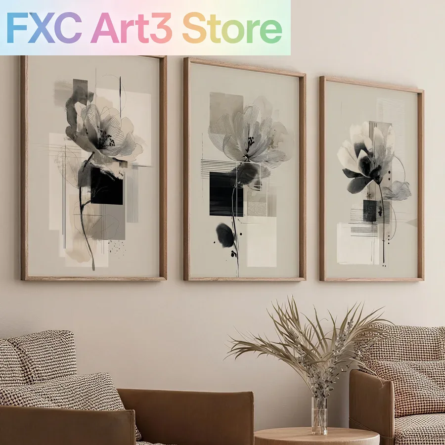 Abstract Canvas Set - 3pcs/Set frameless , Abstract Modern Floral