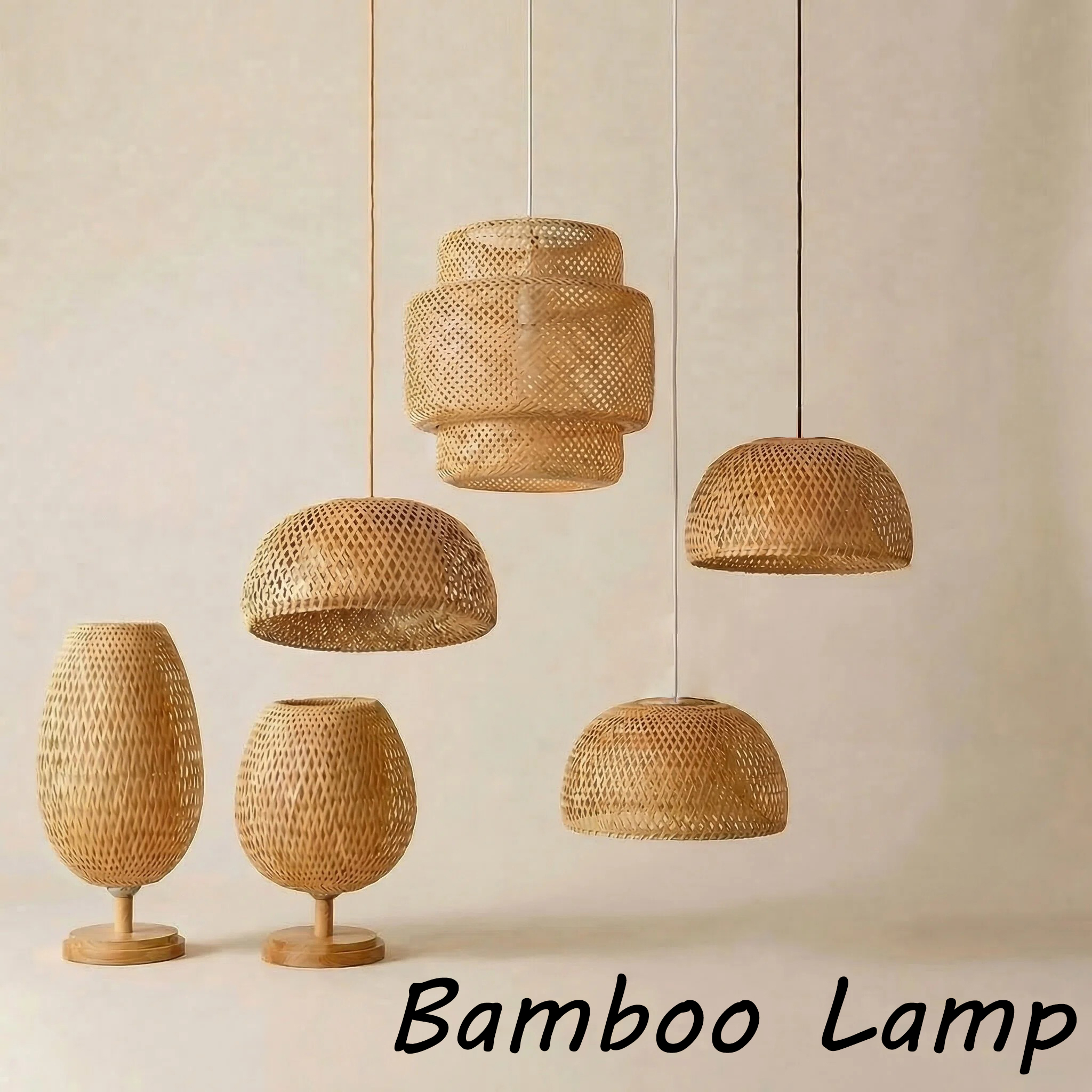 Wicker Pendant Shade - Hand Knitted Bamboo Pendant Light Retro