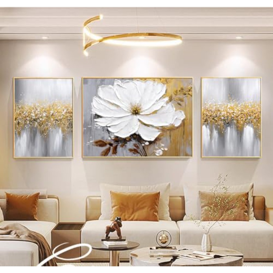 Abstract Canvas Set - Living Room Wall Art: Hand-Painted Floral