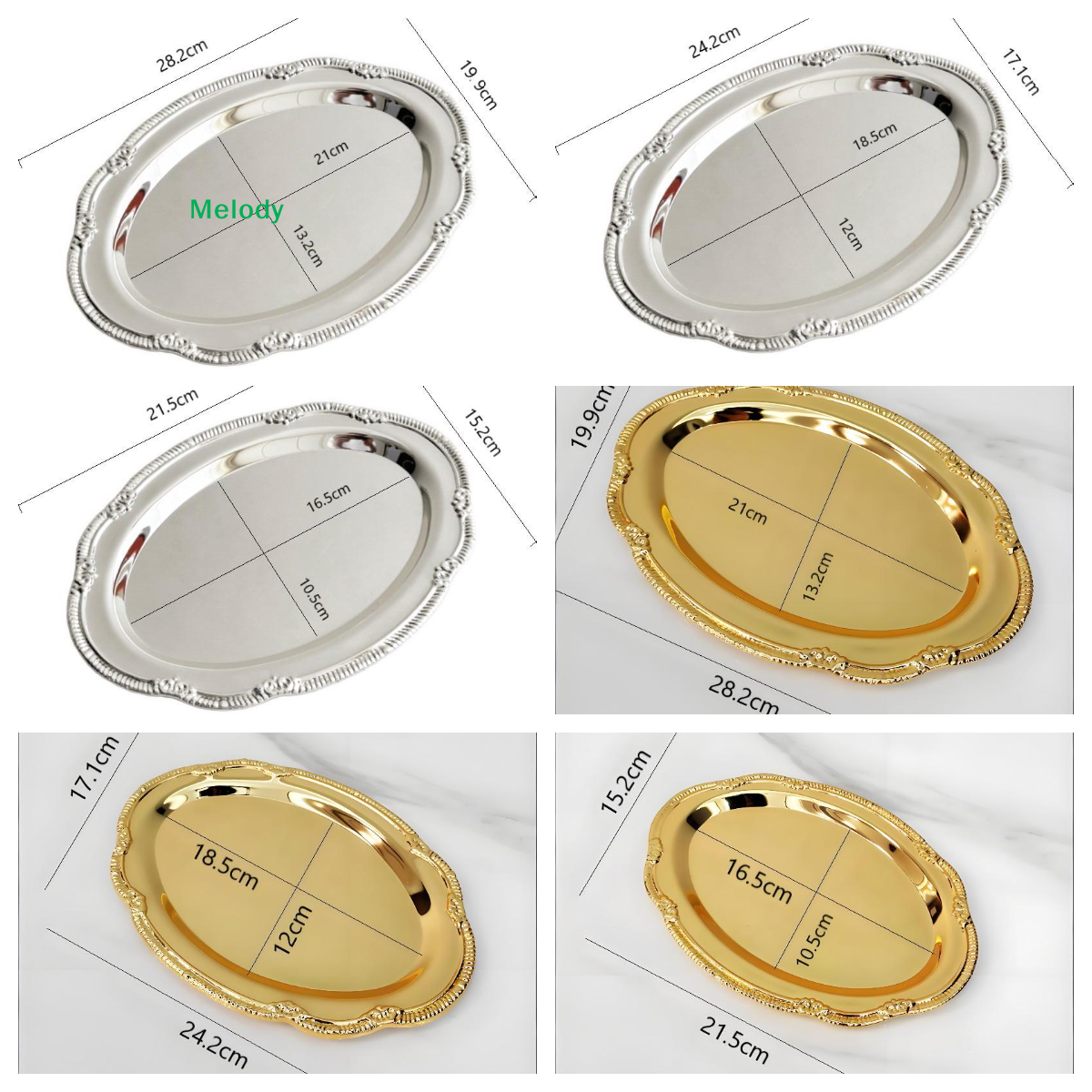 Travertine Tray Oval - ♥Oval Decorative Serving Trays-3 Sizes Gold/Silver