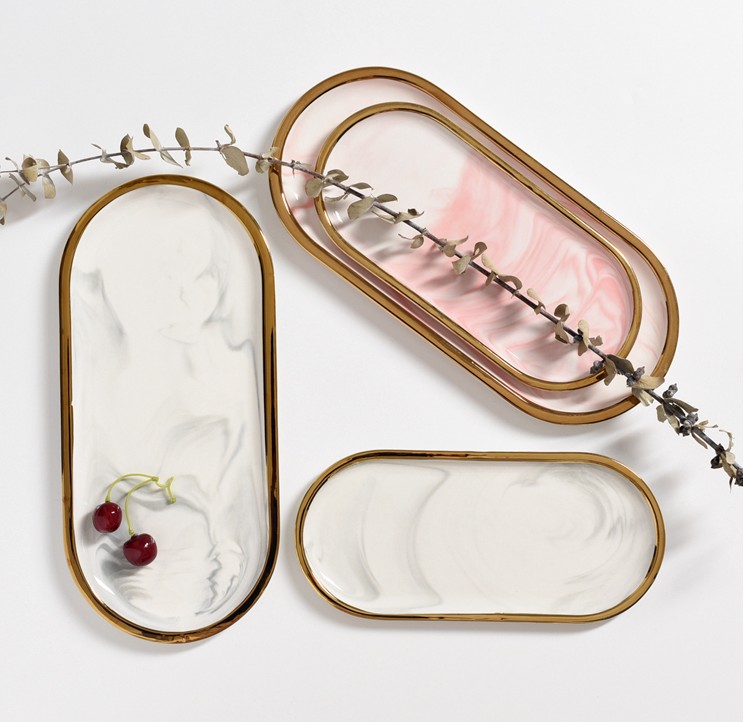 Nordic Marble Texture Tray Cer - Travertine Tray Oval incelemesi ve fiyatı