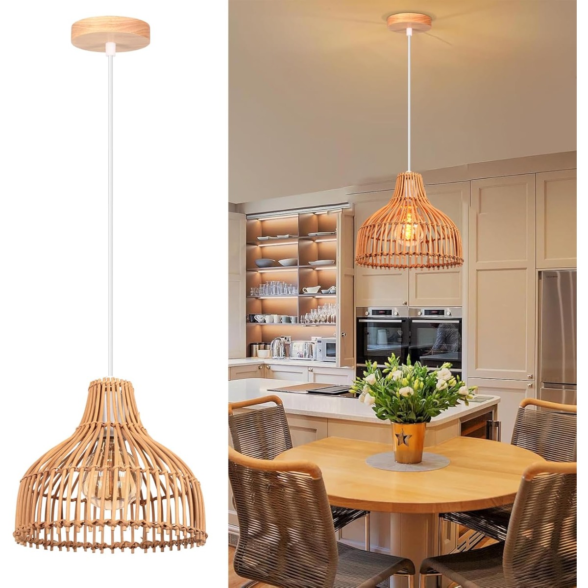 Rattan Woven Pendant Lamp Boho - Wicker Pendant Shade incelemesi ve fiyatı