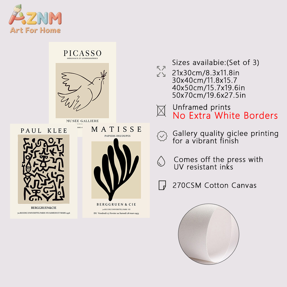 3PCS Matisse Picasso Paul Klee - Abstract Canvas Set incelemesi ve fiyatı
