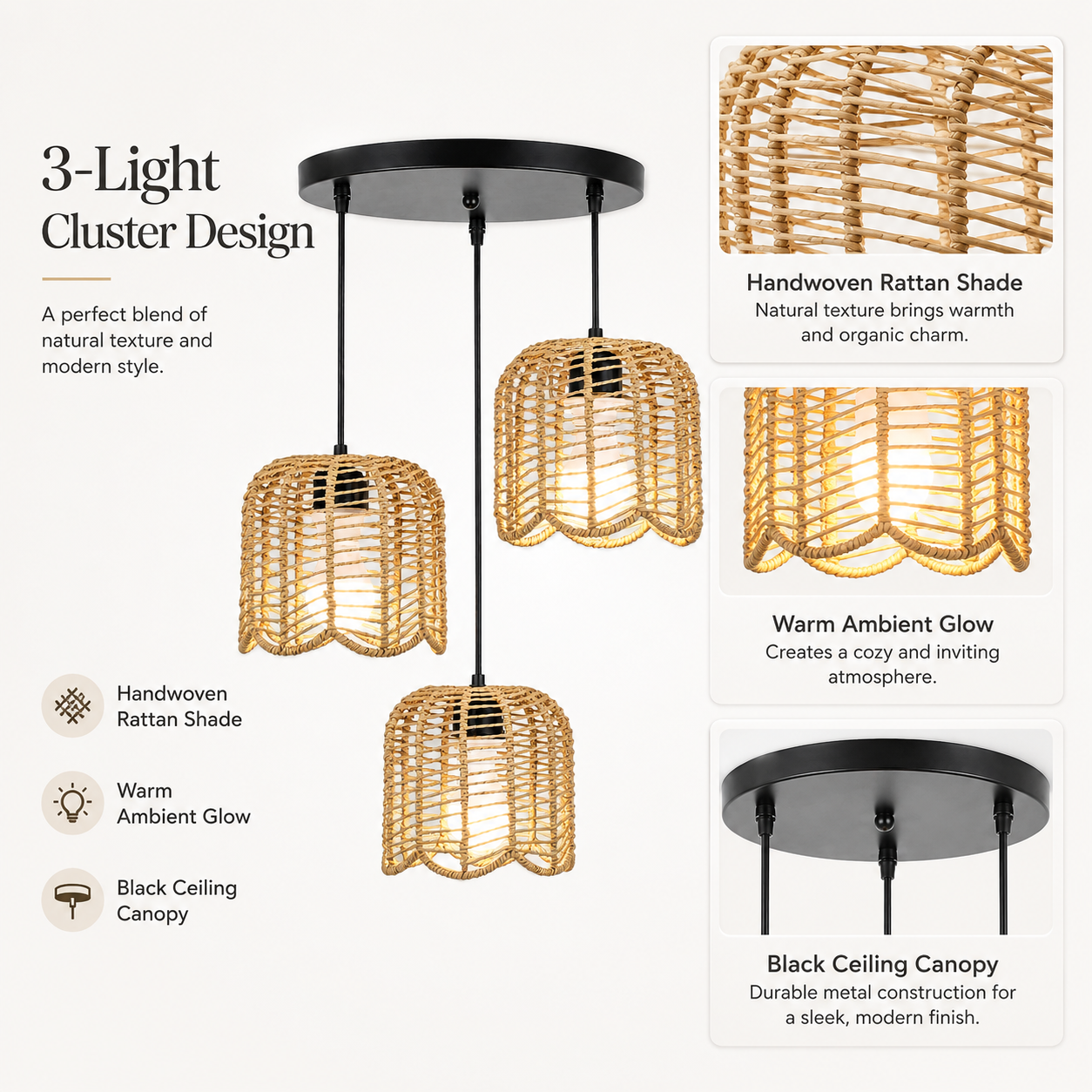 JOYINLED Farmhouse Hand Woven  - Wicker Pendant Shade incelemesi ve fiyatı