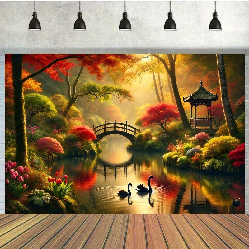 Autumn Garden Bridge Swans Wal - Interior Design Landscape incelemesi ve fiyatı