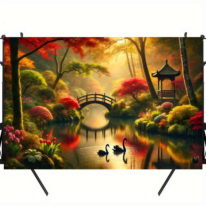 Autumn Garden Bridge Swans Wal - Interior Design Landscape incelemesi ve fiyatı