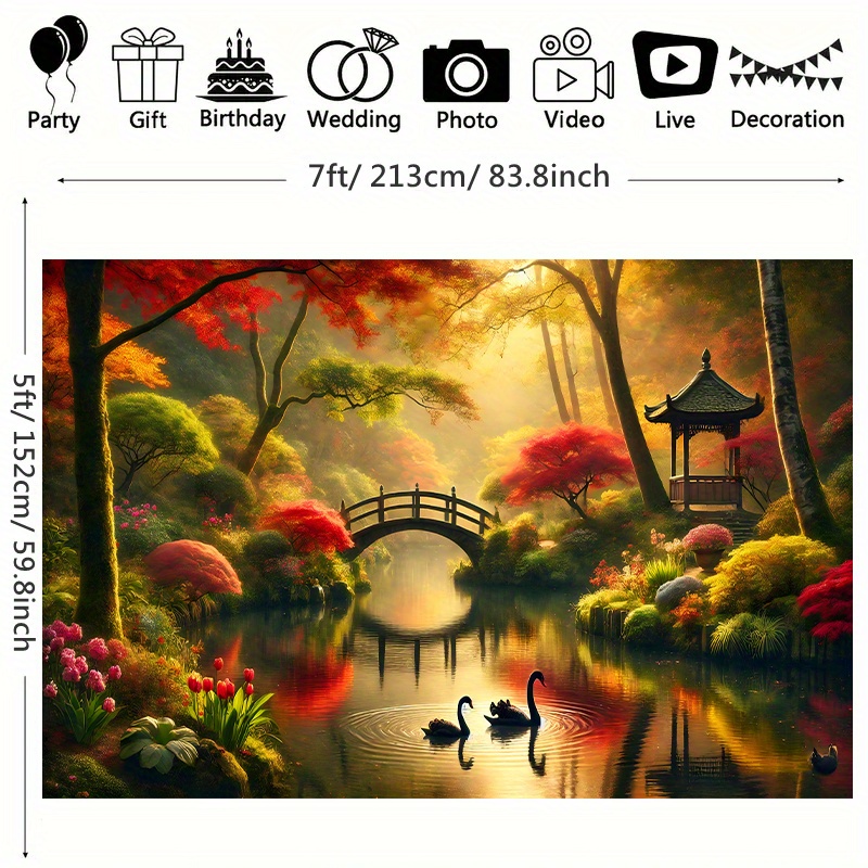 Autumn Garden Bridge Swans Wal - Interior Design Landscape incelemesi ve fiyatı