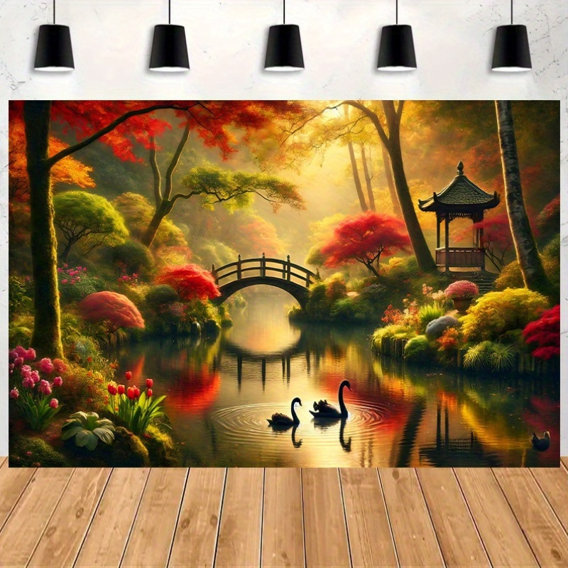 Autumn Garden Bridge Swans Wal - Interior Design Landscape incelemesi ve fiyatı