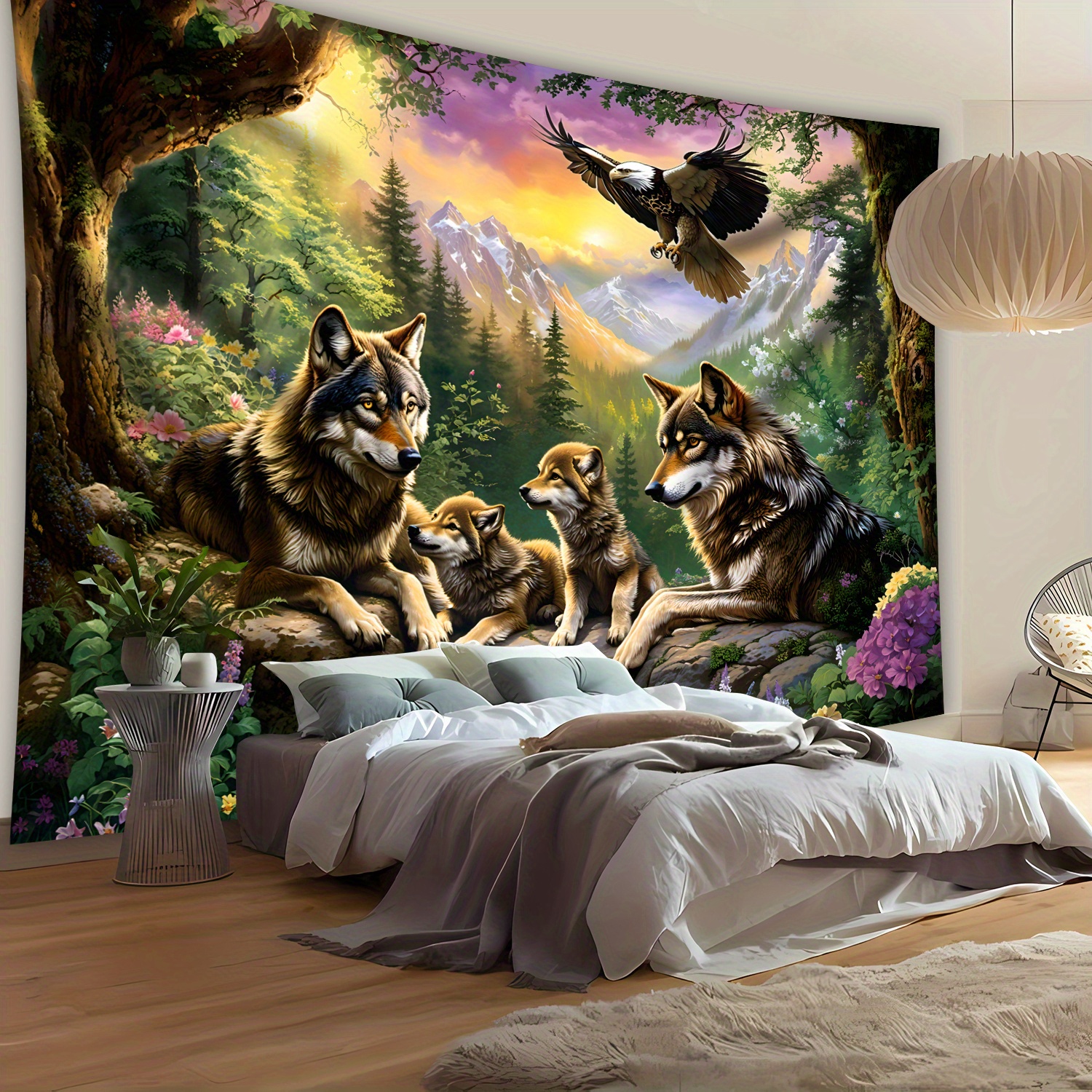 Wolf Family With Eagle In Moun - Interior Design Landscape incelemesi ve fiyatı