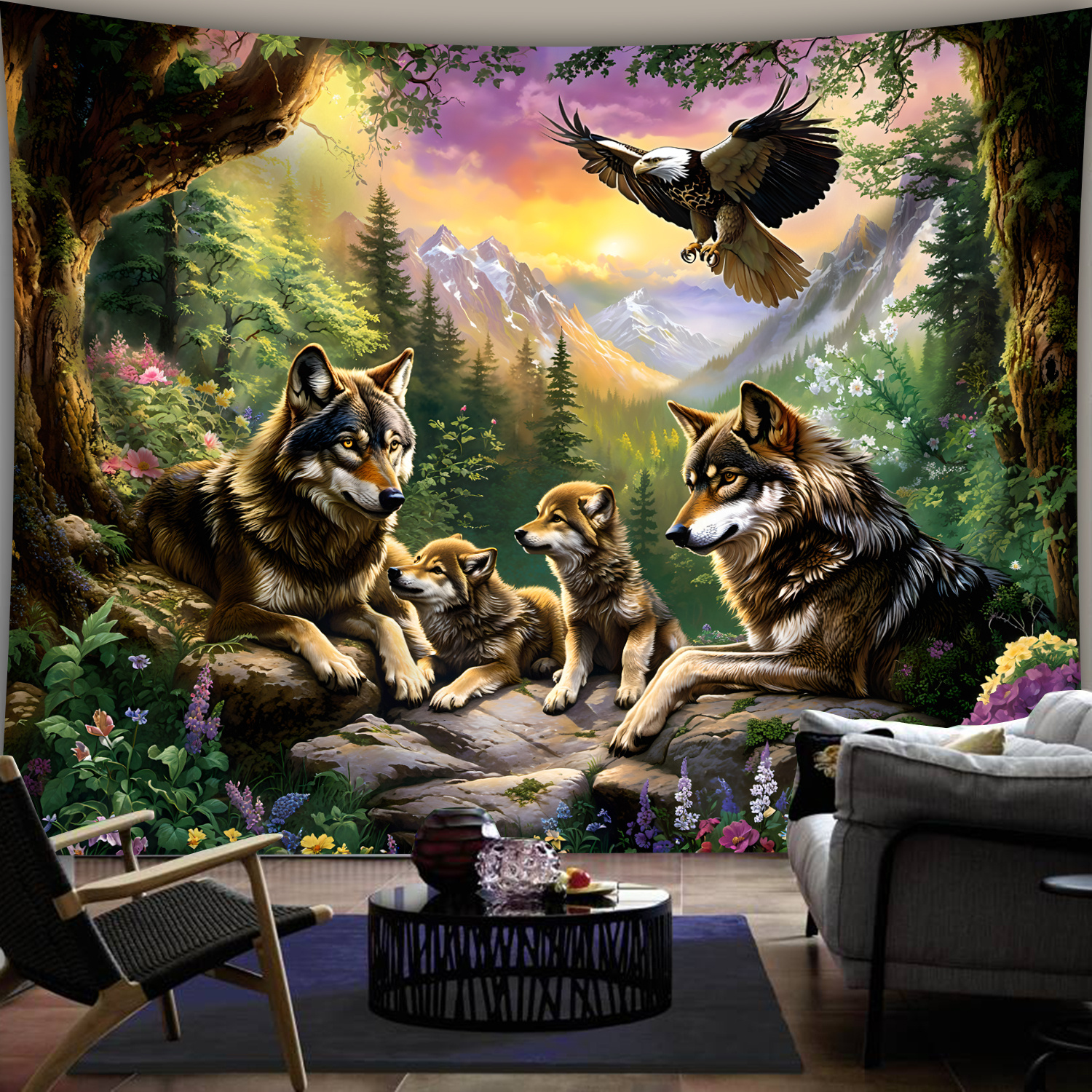 Wolf Family With Eagle In Moun - Interior Design Landscape incelemesi ve fiyatı