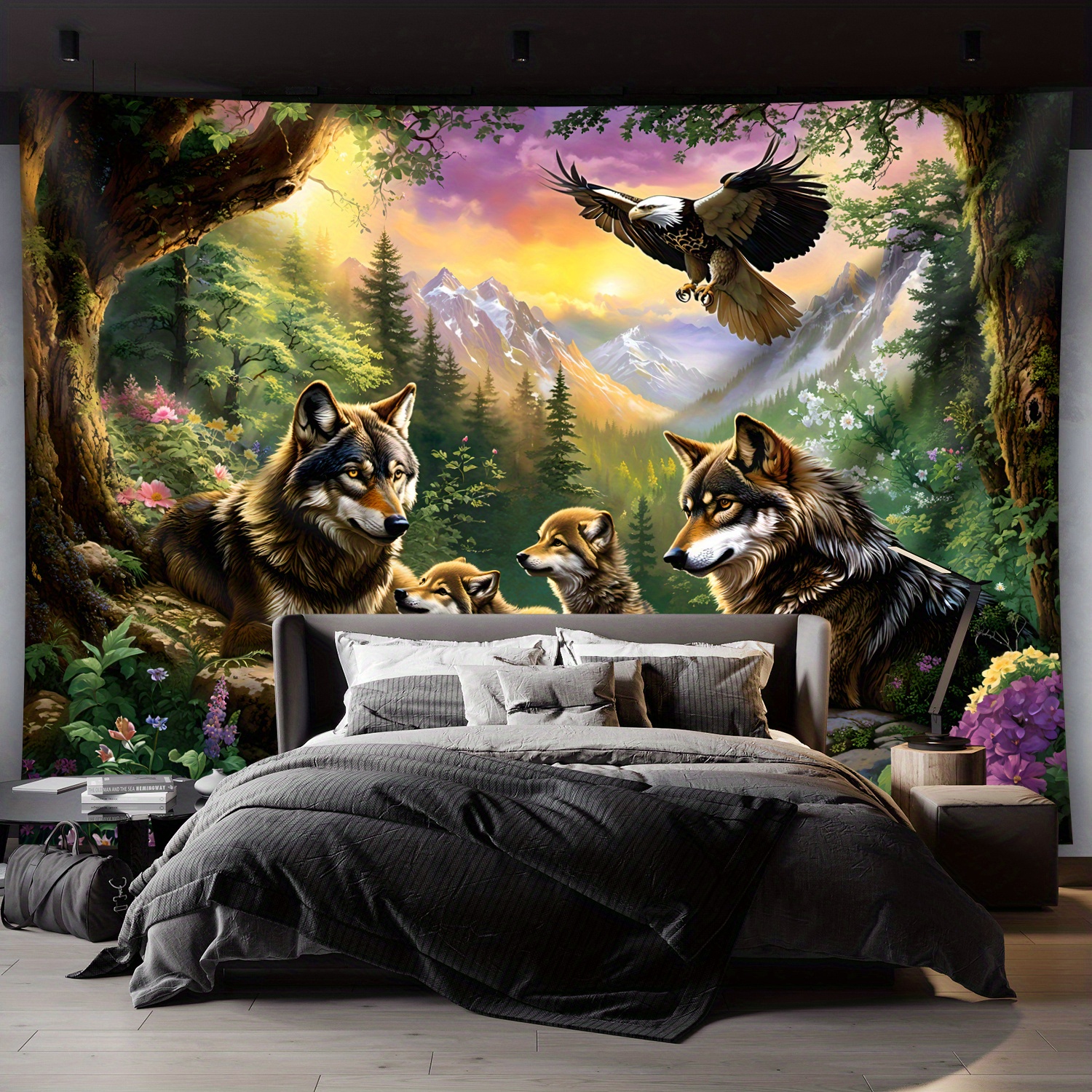 Wolf Family With Eagle In Moun - Interior Design Landscape incelemesi ve fiyatı